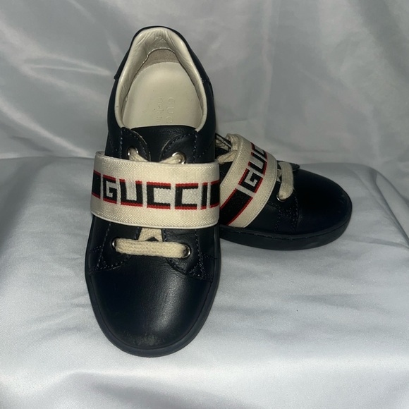 Gucci Other - Gucci Kids Navy Sneakers with Logo Strap size 24